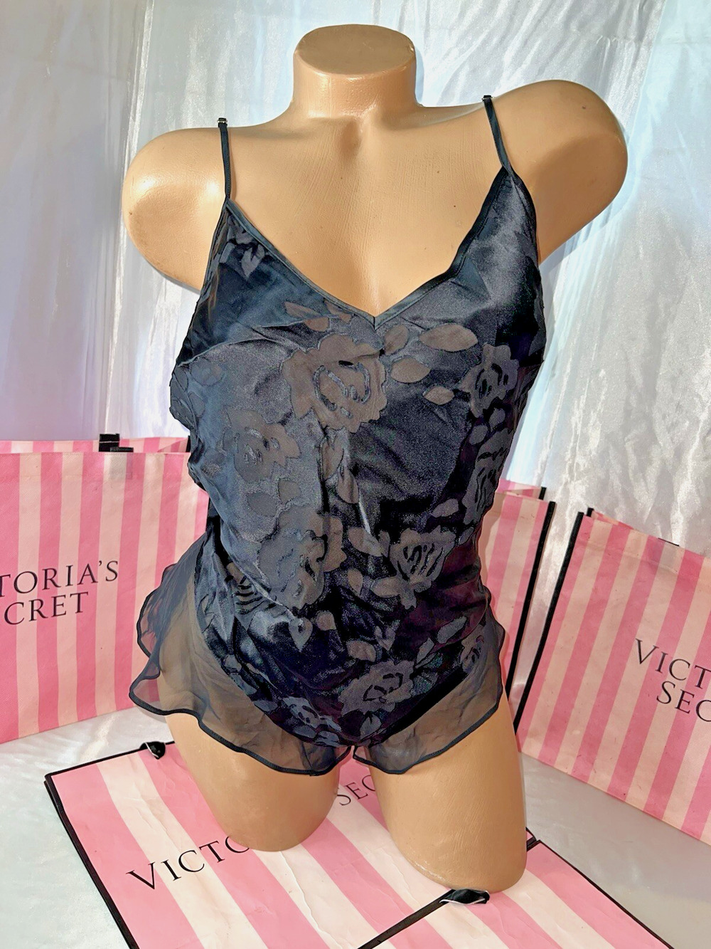 Victorias Secret Teddy Romper VS Archives Black Ruffled XL $89